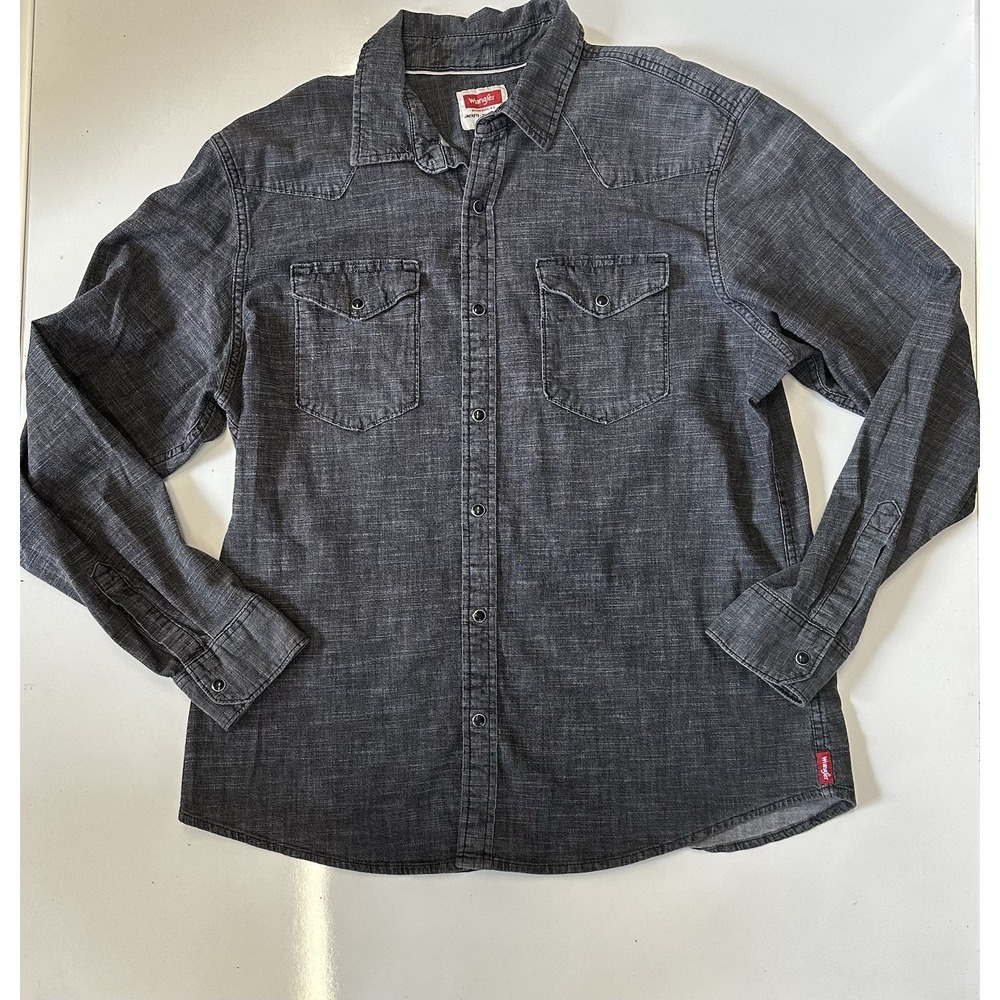 Wrangler Western Shirt Men's XL Black Pearl Snap Long Sleeve Stretch Chambray